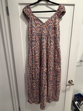 Old Navy Floral Midi Dress in Navy with Pink, Yellow and White